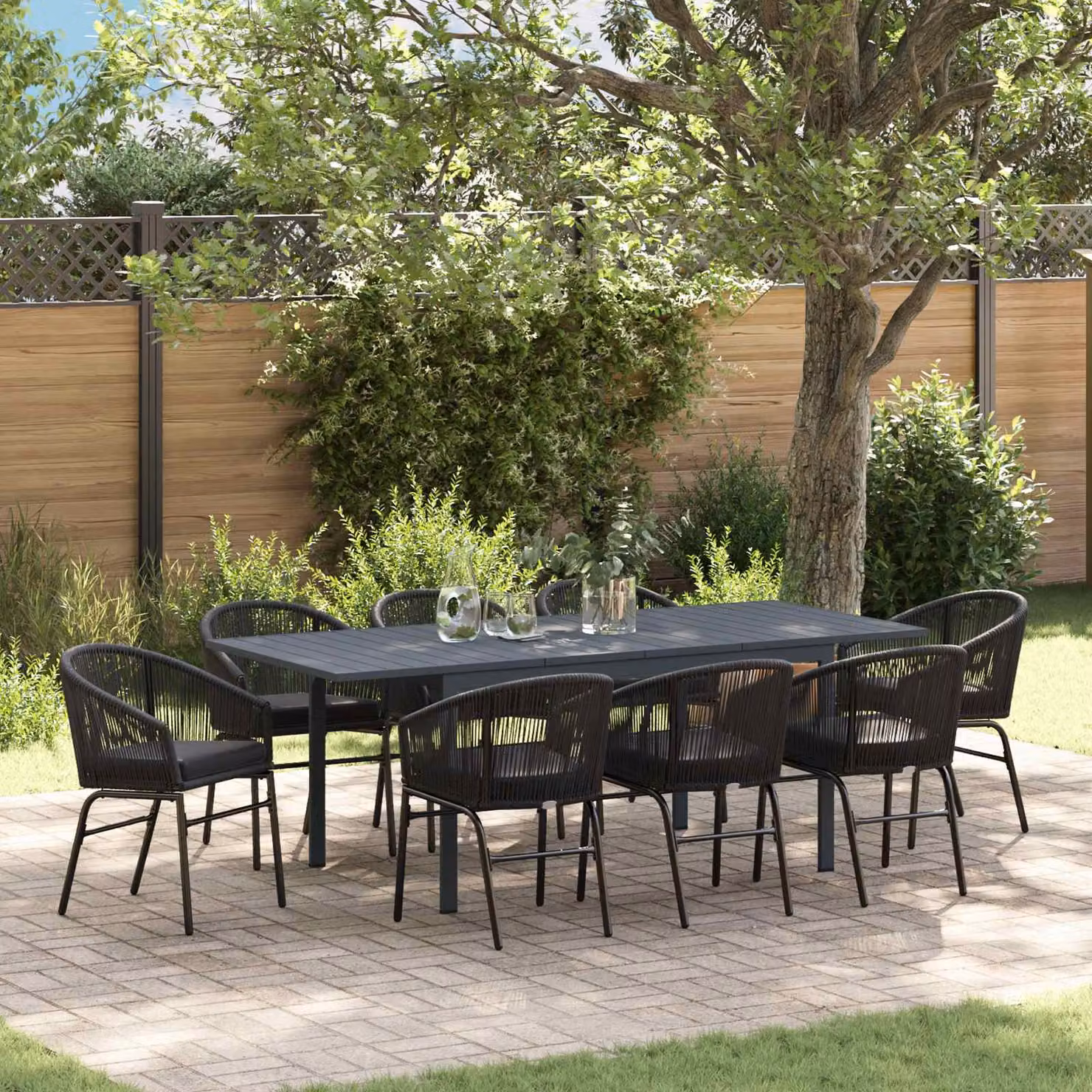 Set da pranzo per giardino moderno vidaXL in polyrattan nero da 9 pezzi – 1