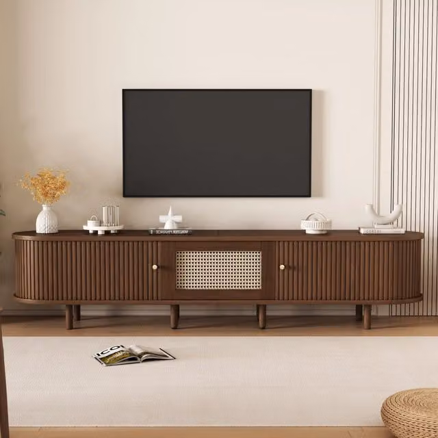 Mobile TV ovale Mivray in MDF marrone con 1 cassetto e 2 ante scorrevoli e gambe regolabili L 180 cm x P 40 cm x H 40 cm