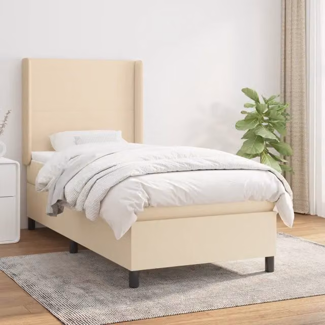Giroletto a Molle con Materasso-Struttura Letto Crema 90x190 cm in Tessuto 360101