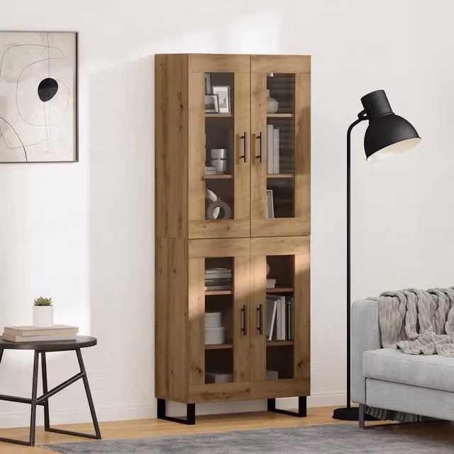 Credenza 2 pz-Set di 2 Buffet-Armadio da cucina Rovere artigianale Legno Stratificato e Vetro 632746