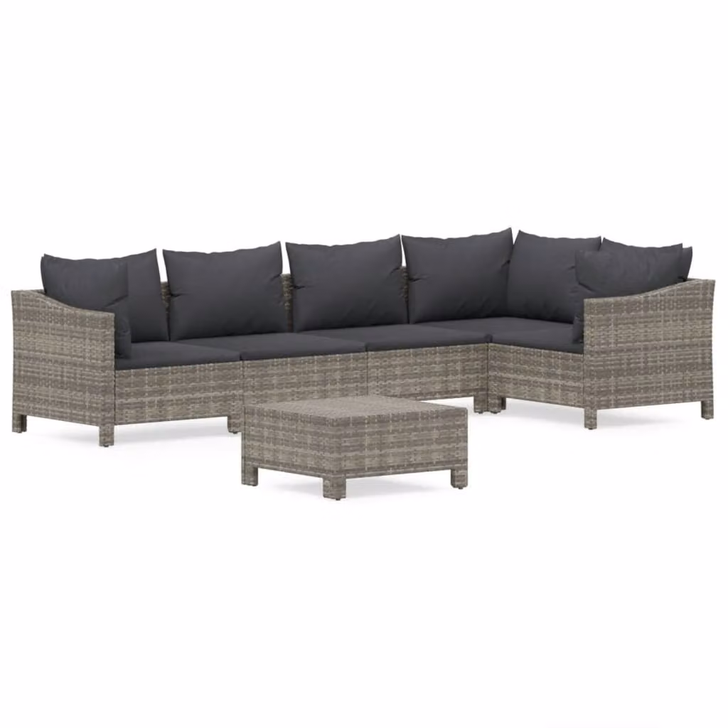 Set Divani da Giardino 6 pz con Cuscini in Polyrattan Grigio