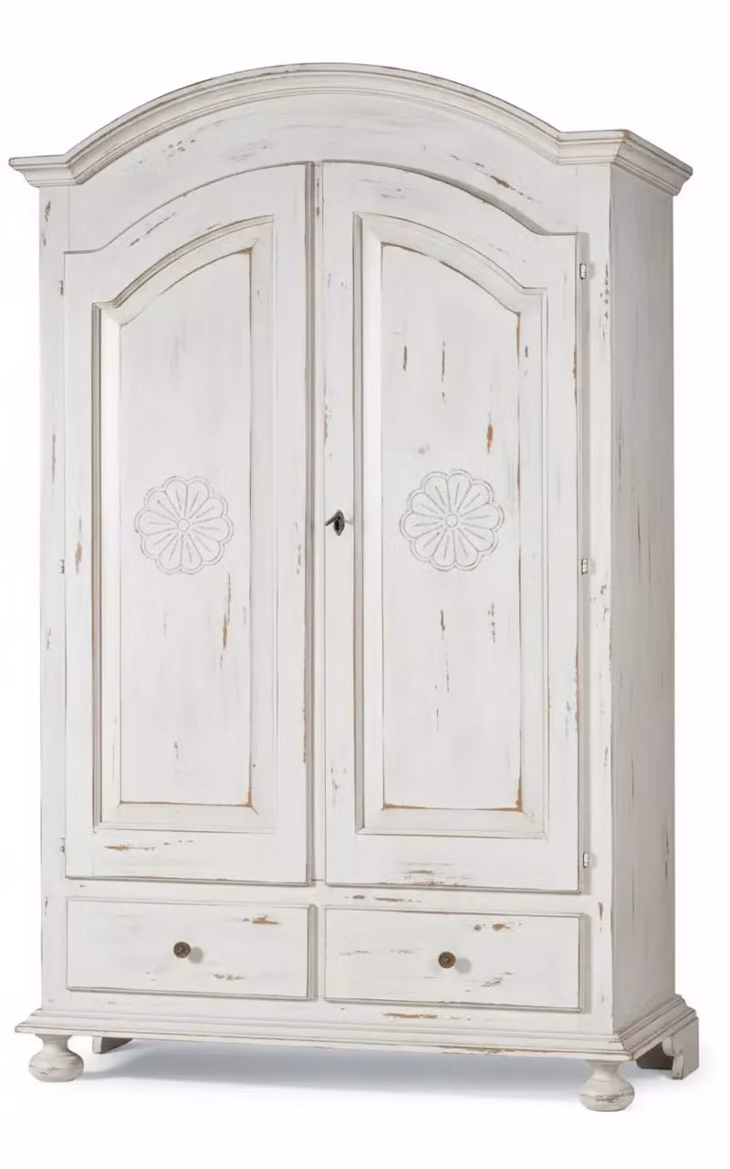 Armadio Shabby Chic a 2 Ante in Legno di Pino Bianco con Cassetti Integrati Mobili 2G L/P/H: 125 x 61 x 200 cm – 1
