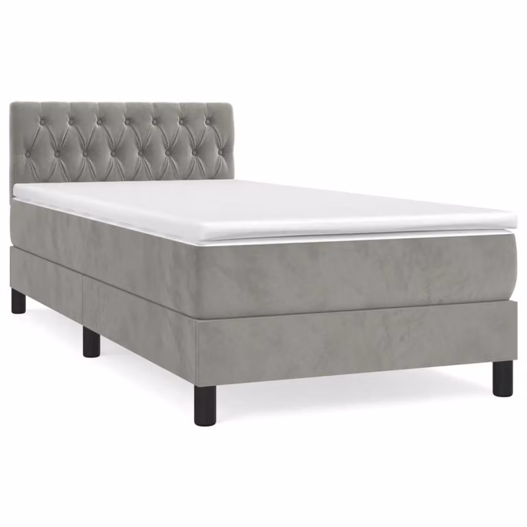 Giroletto a Molle con Materasso Grigio Chiaro 100x200cm Velluto