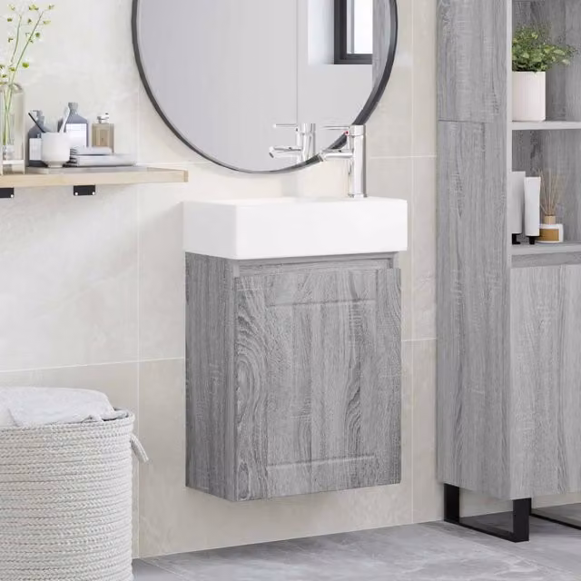 Mobile bagno moderno vidaXL Sonoma grigio con rubinetto, L/P/H: 45,5 x 25,5 x 84 cm – 1
