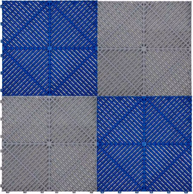 Piastrelle ventilate antiscivolo MONSTER SHOP in plastica con design geometrico, grigie e blu, per garage doppio e officine – 1