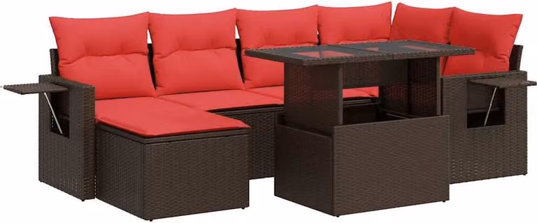Set Divani Giardino 7 pz con Cuscini Marrone Polyrattan Acacia