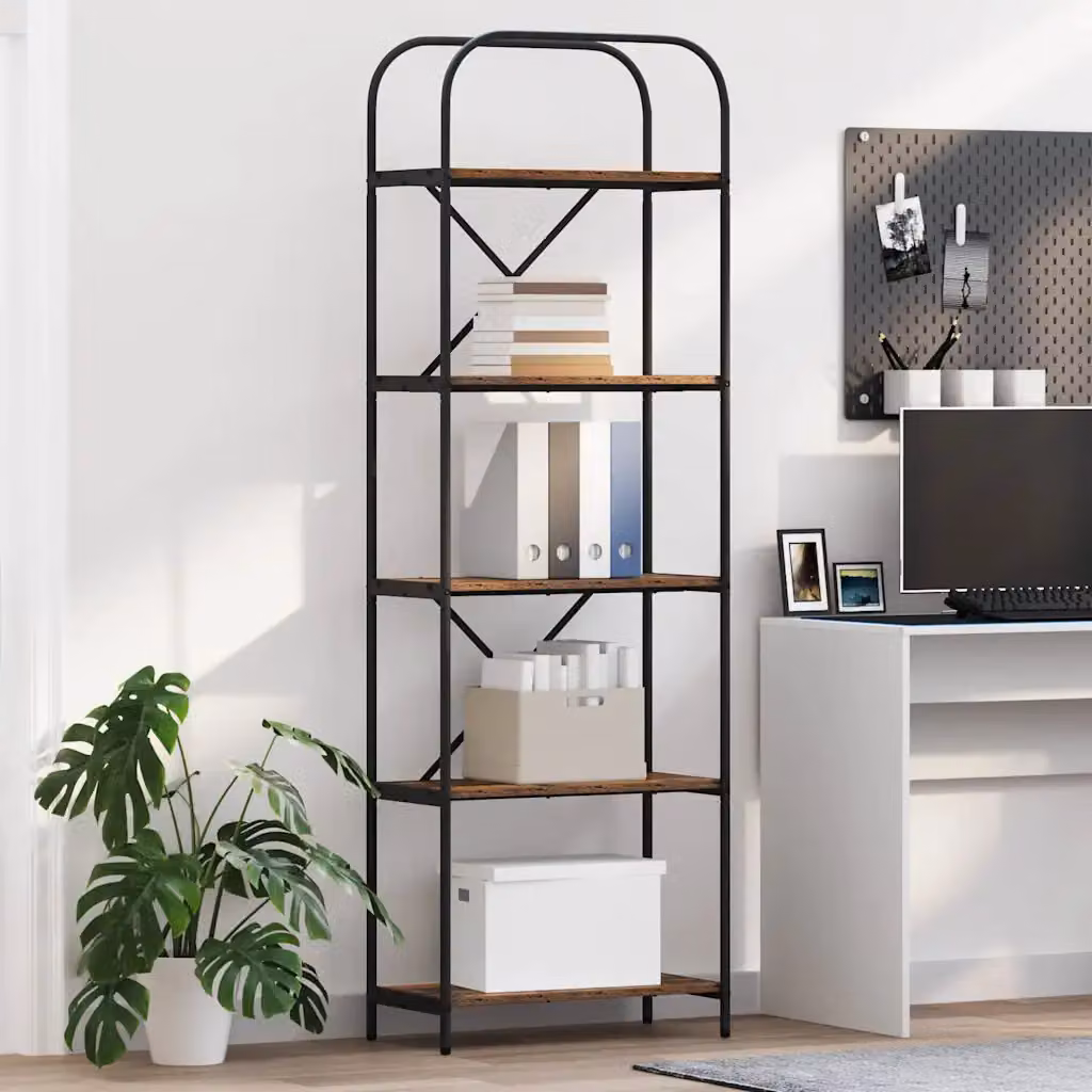Libreria moderna vidaXL a 5 livelli in legno e metallo, colore marrone, L 60 cm x P 30 cm x H 183 cm