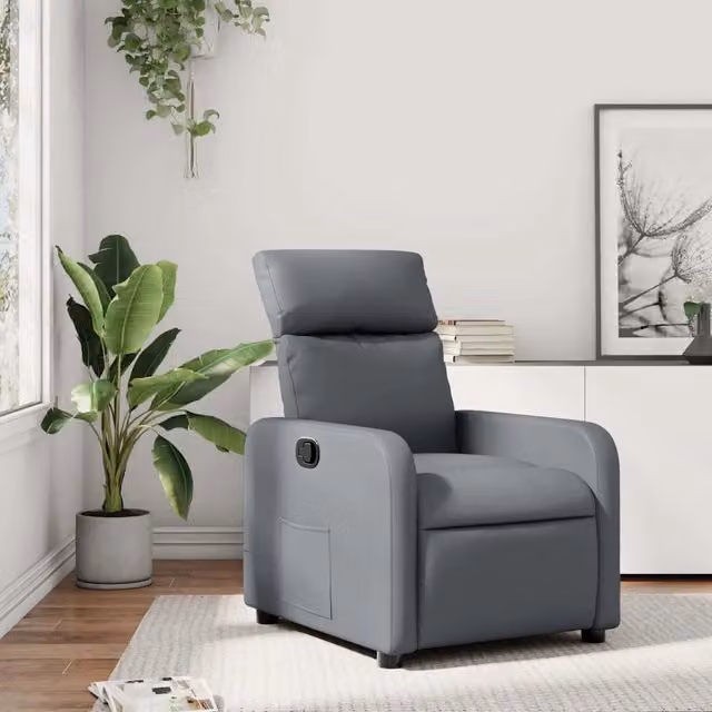 Poltrona Reclinabile Relax vidaXL in Similpelle Grigia con Braccioli e Regolazione Manuale L: 89,5 cm, P: 66 cm, H: 95,5 cm