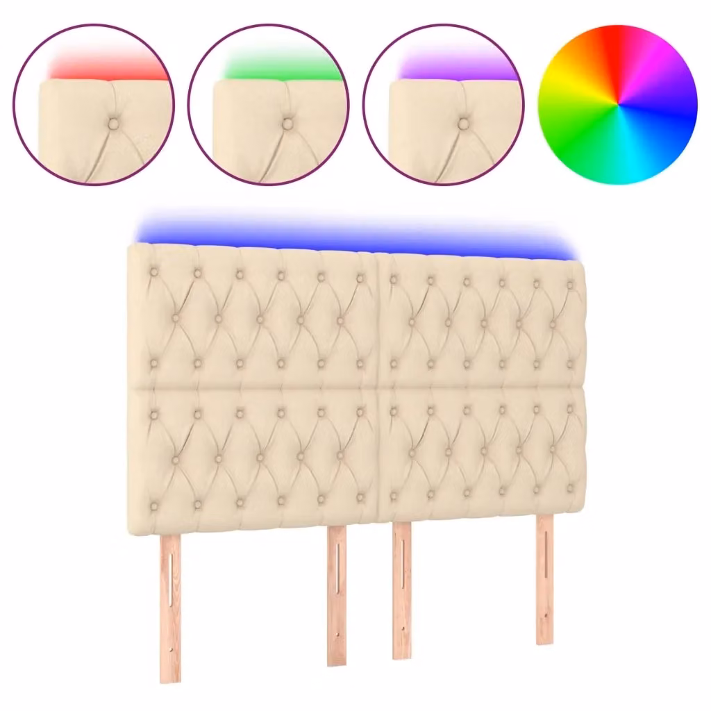 Testiera per letto con illuminazione LED e porta USB vidaXL in tessuto beige L: 144 cm, P: 7 cm, H: 118-128 cm – 2