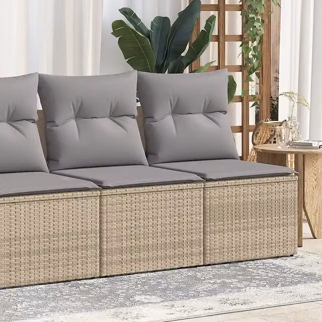 Set Divano da Giardino 2 Posti vidaXL in Polyrattan Acacia con Cuscini Beige e Grigio