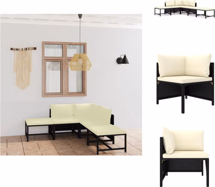vidaXL Set di 6 pezzi da giardino con cuscini in poly rattan nero - Set di mobili da giardino