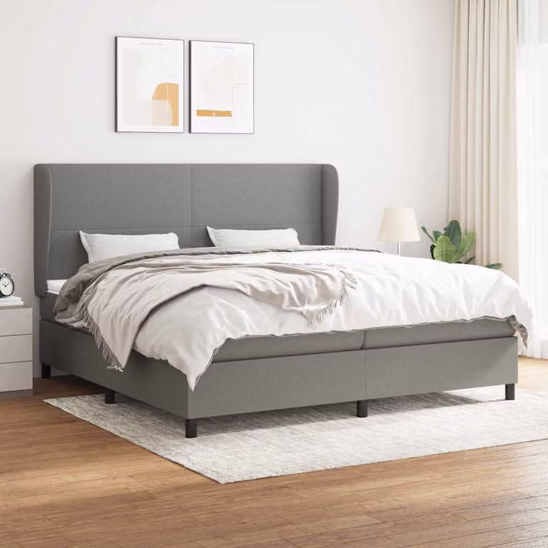 vidaXL Giroletto a Molle Ibrido con Materasso in Tessuto Grigio e Bianco L/P/H: 200 x 200 x 203 cm