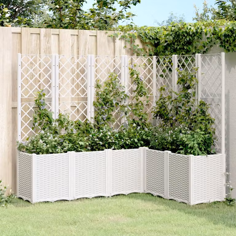 Fioriera da giardino con graticcio vidaXL bianca in plastica L: 160 cm, P: 120 cm, H: 140 cm