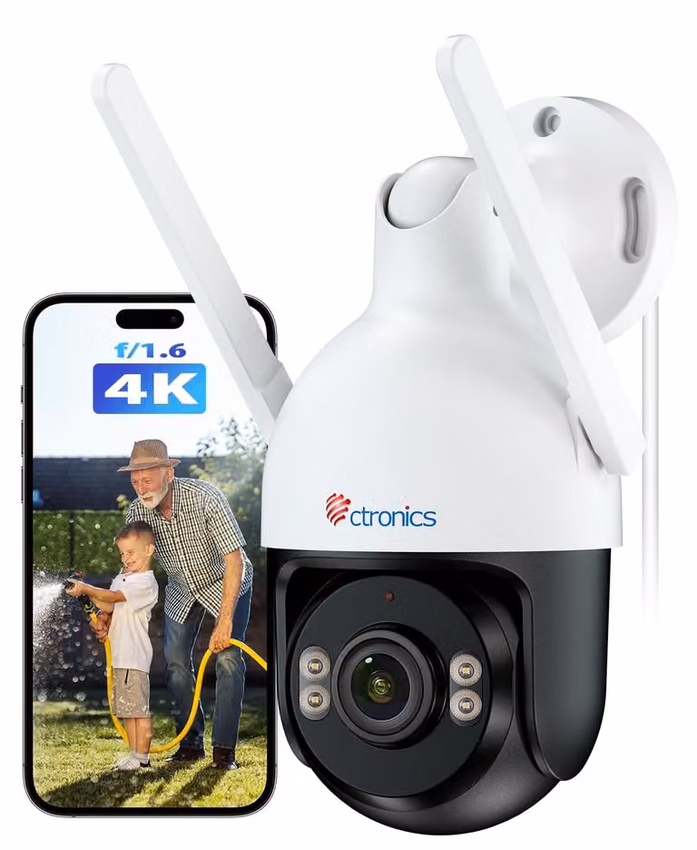 Telecamera di sicurezza esterna 4K 8MP - Wi-Fi, wireless, con rotazione a 360° - Visione notturna a colori - Metallo, colore nero