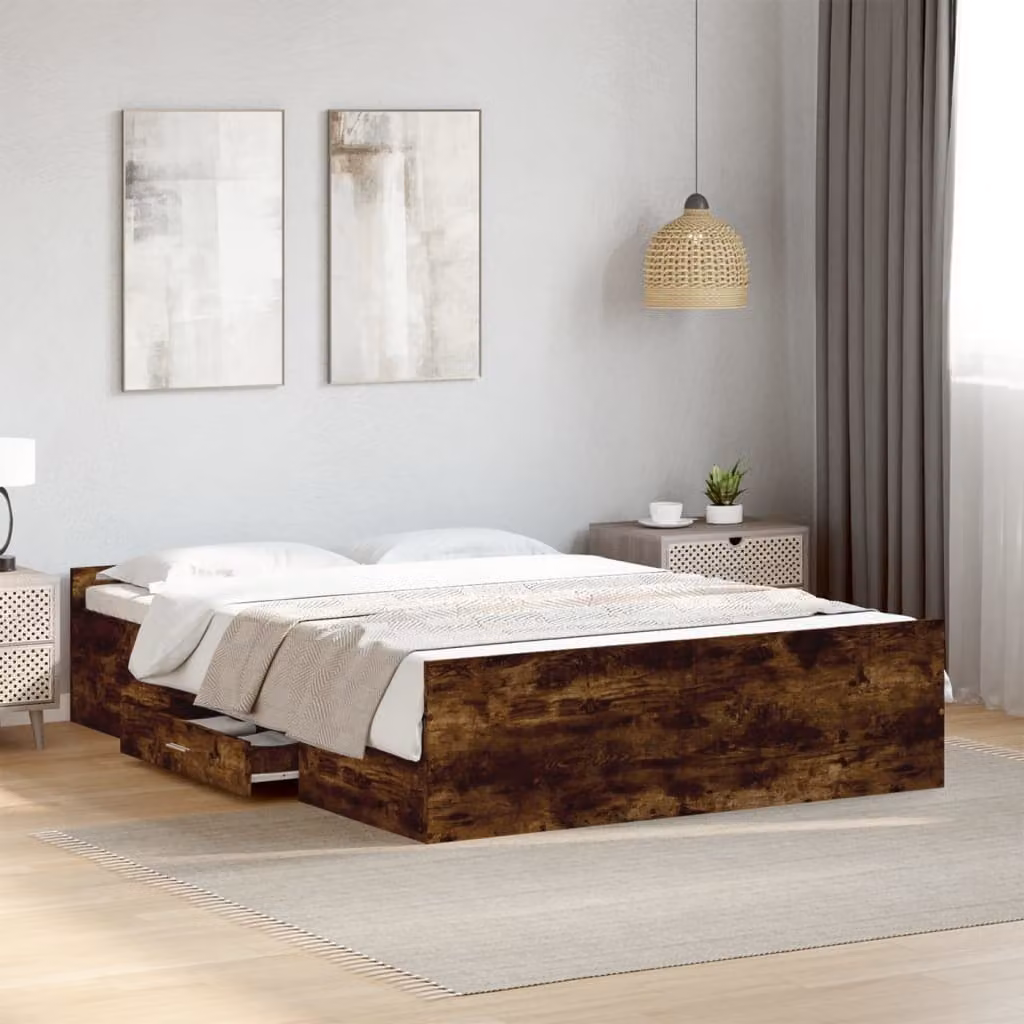 vidaXL Giroletto con Cassetti in Legno Multistrato Rovere Fumo, L/P/H: 140 x 190 x 40 cm