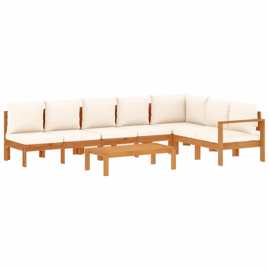 vidaXL Set Divano da Giardino a L 5 pz in Legno di Acacia con Cuscini Beige e Bianchi – 2