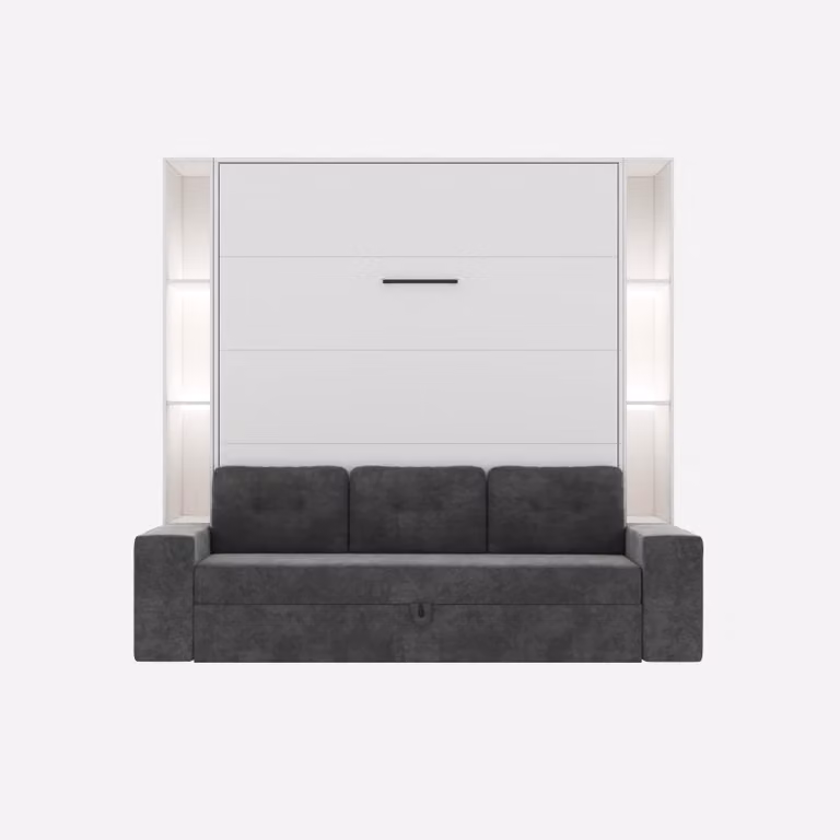 SMARTBett SET Letto a scomparsa M3 160x200 (profondità 55cm) verticale incl. divano antracite + 2 mensole LED STA.2.0021 Bianco