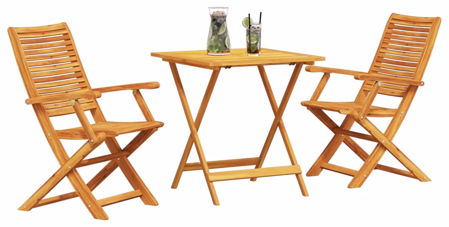 Set Bistro Pieghevole 3 pcs Marrone Legno di Acacia Massello