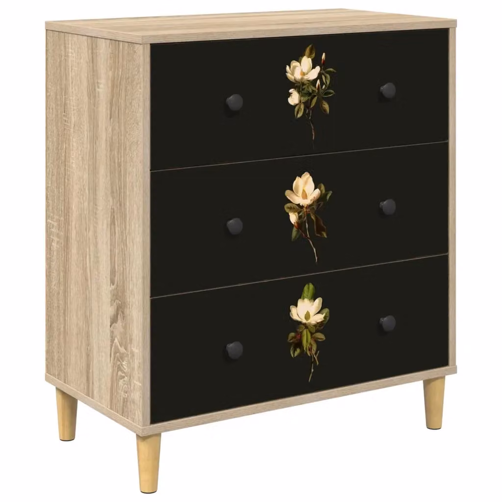 Cassettiera moderna vidaXL con stampa floreale, marrone e nero, L 66 cm x P 36,5 cm x H 75 cm – 2