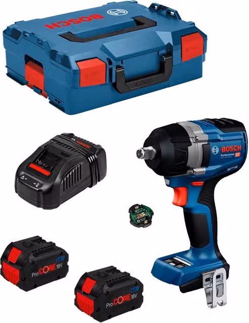 Avvitatore a massa battente Bosch GDS 18V-750 C con 2 batterie ProCORE da 8,0 Ah, caricabatterie GAL1880CV, L-Boxx 136 e modulo Bluetooth GCY42, colore blu