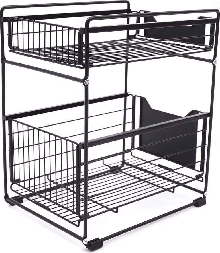 Organizzatore estraibile per armadi - Scaffale per spezie a 2 livelli - Altezza regolabile - Realizzato Acciaio al carbonio resistente - Dimensioni: 37,4 x 28,2 x 44 cm - Colore: nero