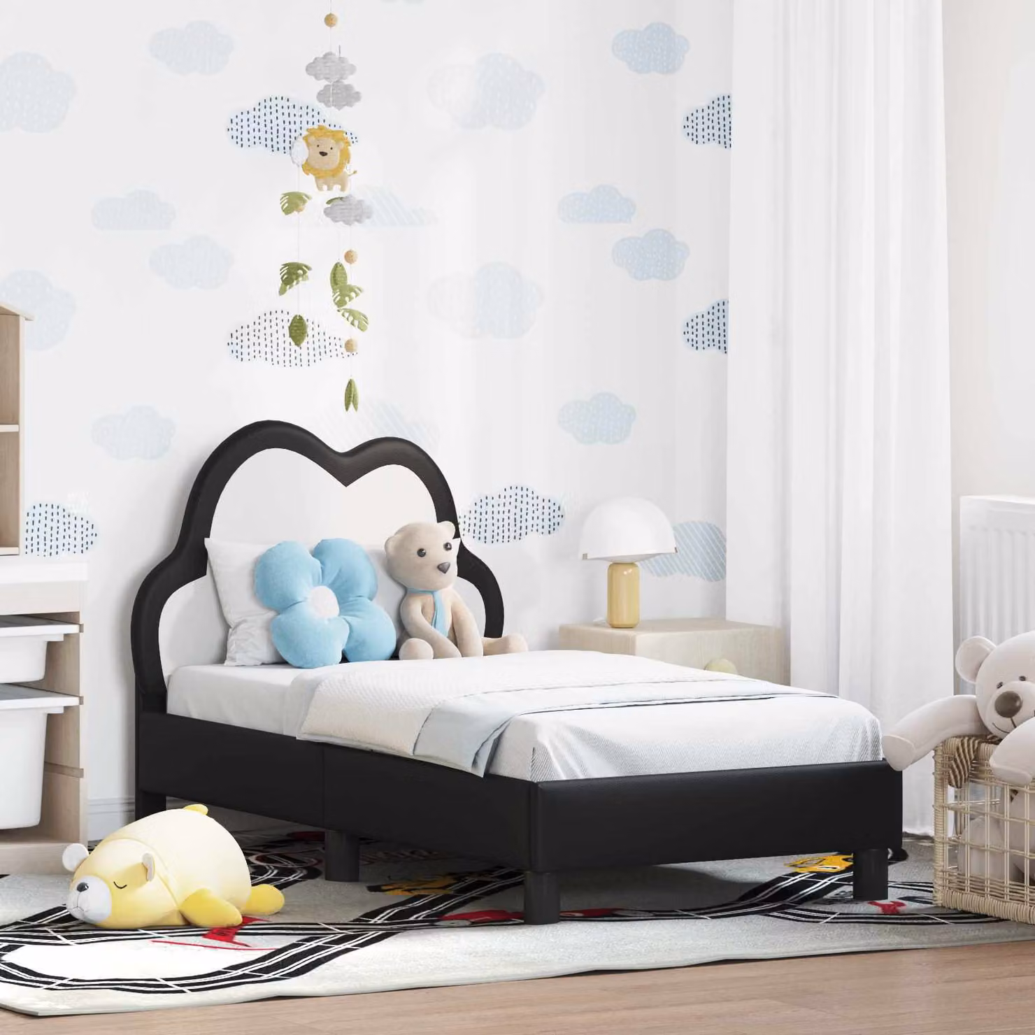 vidaXL Struttura letto per bambini con testata in similpelle nera L 70 cm x P 140 cm