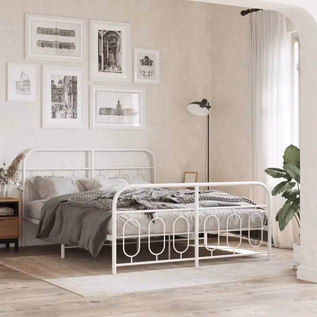 Letto matrimoniale DESIGN IN con testiera e pediera in metallo bianco L: 142 cm, P: 196 cm – 2