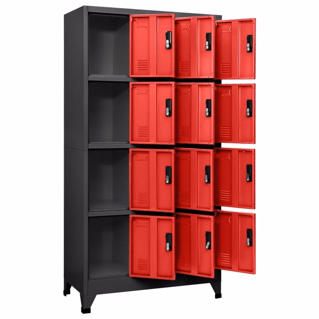 Armadietto moderno vidaXL in metallo con serratura, colore antracite e rosso, L: 90 cm, P: 45 cm, H: 180 cm – 2