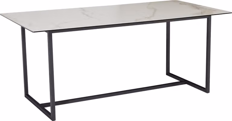 WOHNLING Tavolo da pranzo 180x90x76 cm in vetro ceramico, bianco effetto marmo, tavolo da cucina grande, tavolo rettangolare in vetro, tavolo da pranzo