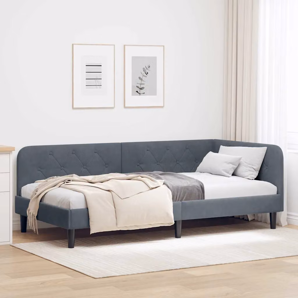 Cornice del letto ad angolo asimmetrica vidaXL in velluto grigio, L/P/H: 194 x 90 x 72 cm – 1
