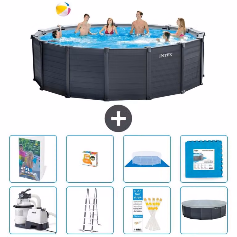 Pannello per piscina in grafite, modello Rund - 478x124 cm - composto da 7 elementi, serie S570