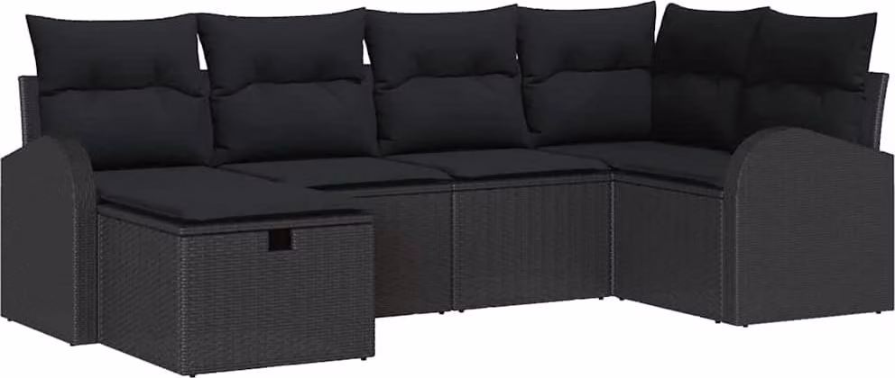 Set Divano da Giardino con cuscino 6 pcs Nero Poly Rattan