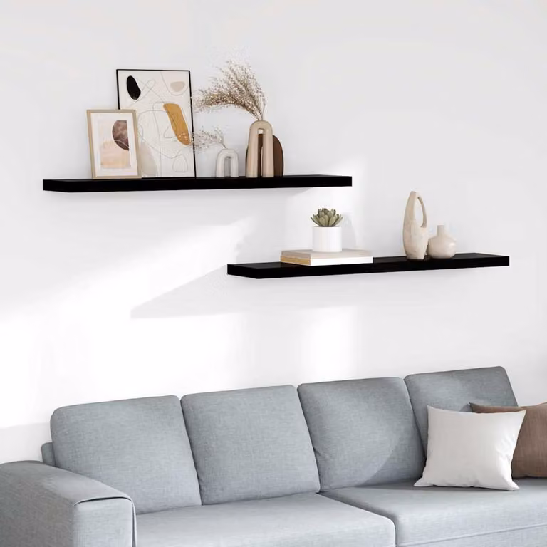 Set di 2 Scaffali a Parete vidaXL in MDF Nero Lucido L 120 cm x P 23,5 cm x H 3,8 cm
