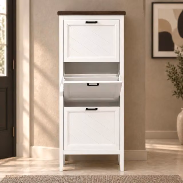 Scarpiera 60x26,5x133,7 cm bianca in MDF, 3 ante a ribalta