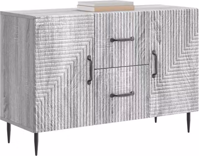Credenza moderna in legno ingegnerizzato Grigio Sonoma per soggiorno e sala da pranzo L: 89 cm, P: 34,5 cm, H: 60 cm