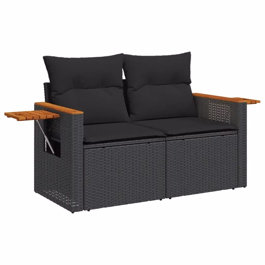 Divano da giardino a 2 posti vidaXL in polyrattan nero con cuscini in schiuma e rivestimenti rimovibili – 2