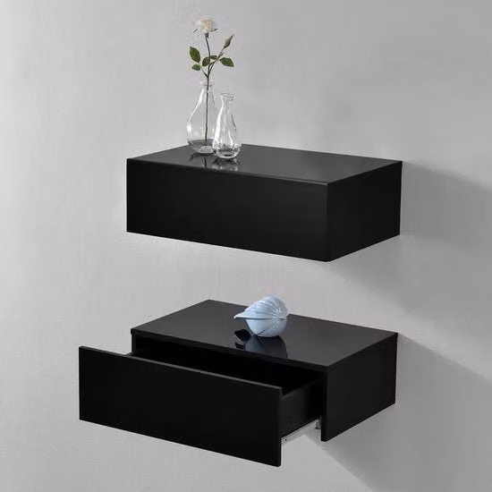 Pannello di parete oscillante con cassetto - Set di 2 - 46x30x15 cm - Nero lucido