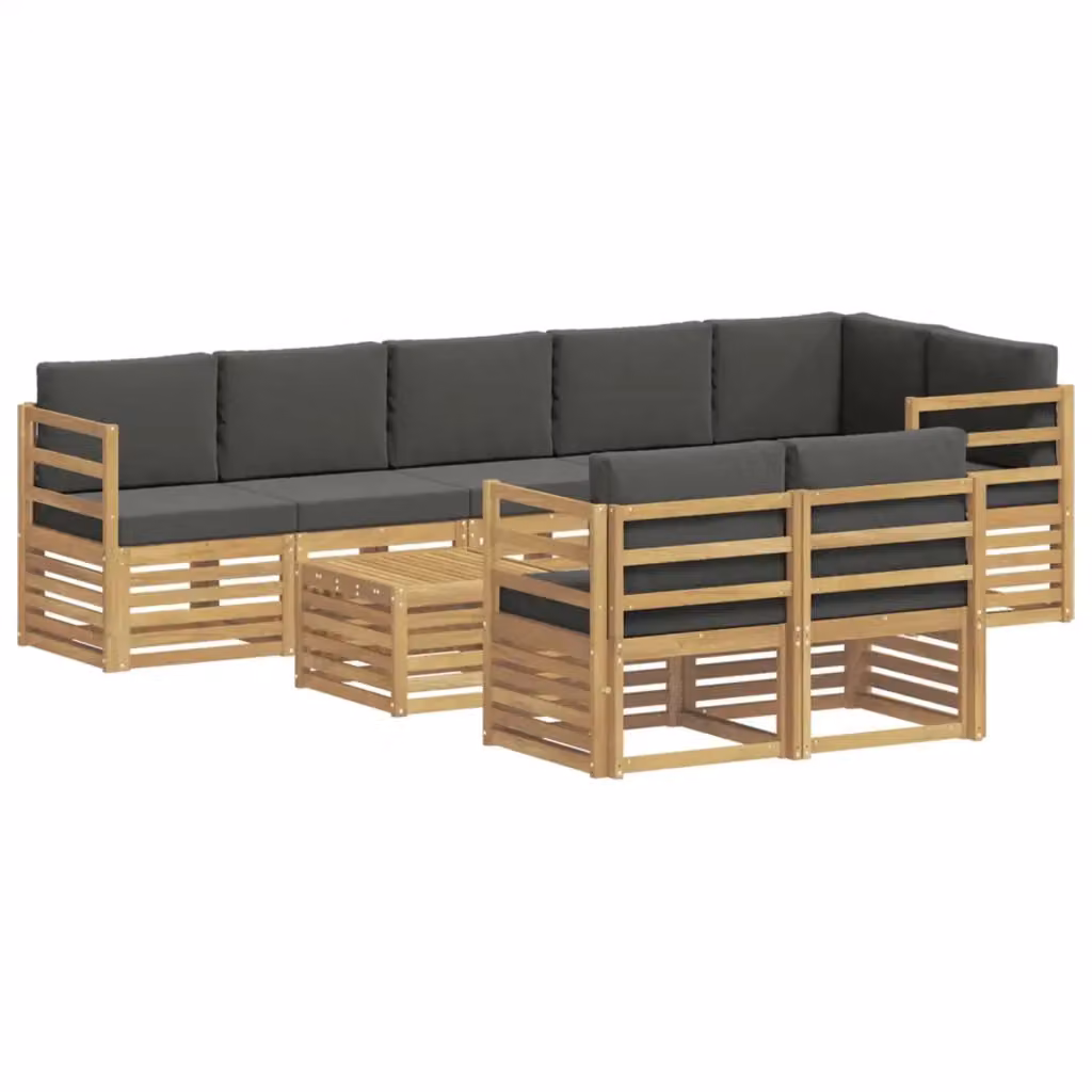Set di divani da esterno a L vidaXL composto da 9 pezzi con tavolino da caffè, in legno di acacia e tessuto resistente ai raggi UV, Bianco e Antracite – 2