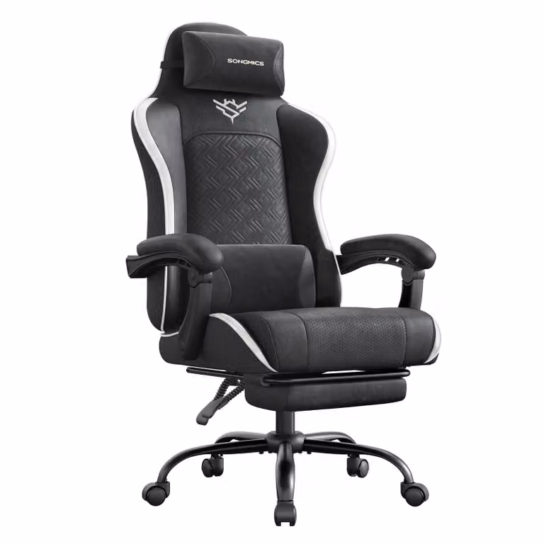 Sedia da Gaming Ergonomica Reclinabile con Poggiapiedi, Nero Inchiostro + Bianco Nuvola