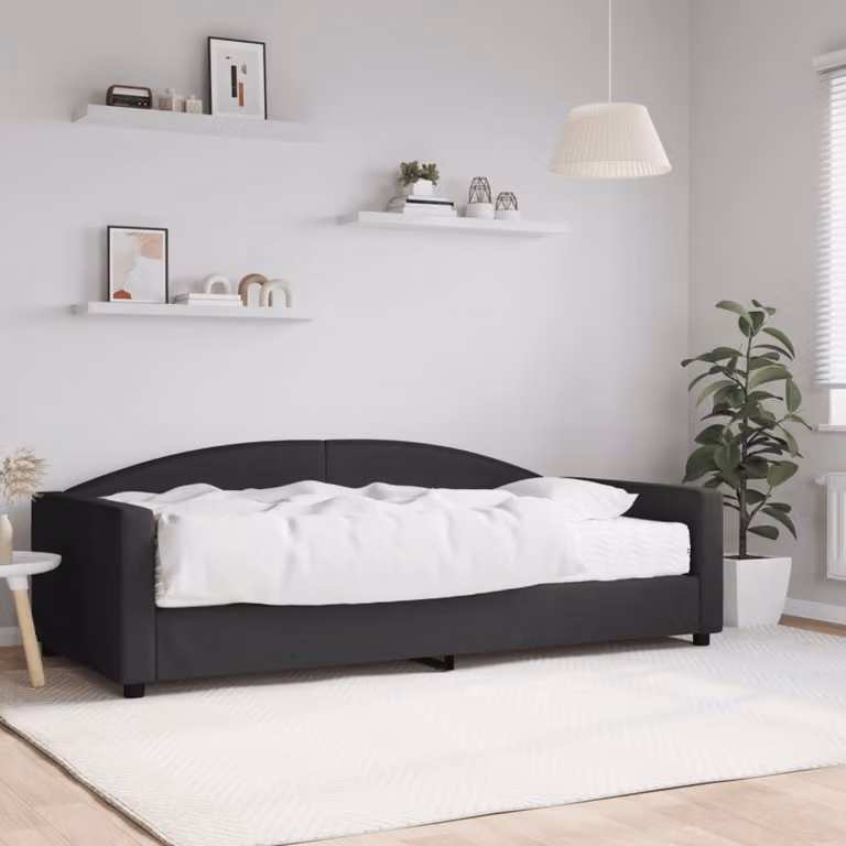vidaXL Divano Letto Moderno con Materasso in Tessuto Nero L: 200 cm, P: 100 cm, H: 75 cm