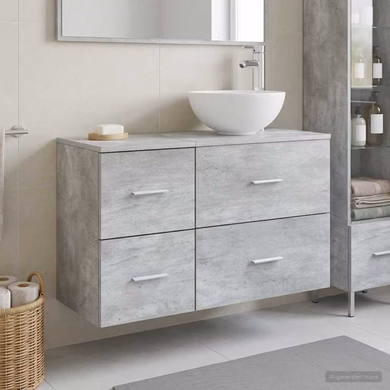 Set di mobili per il bagno moderno vidaXL composto da mobile lavabo e pensile in legno, Grigio opaco