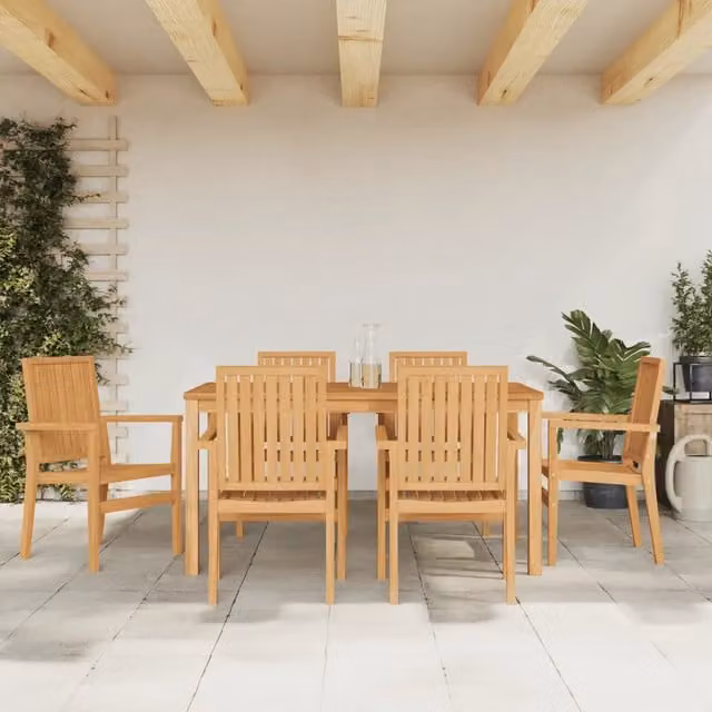 Set di 6 sedie da giardino impilabili vidaXL in legno di teak marrone con braccioli L/P/H: 56,5 x 57,5 x 91 cm – 1