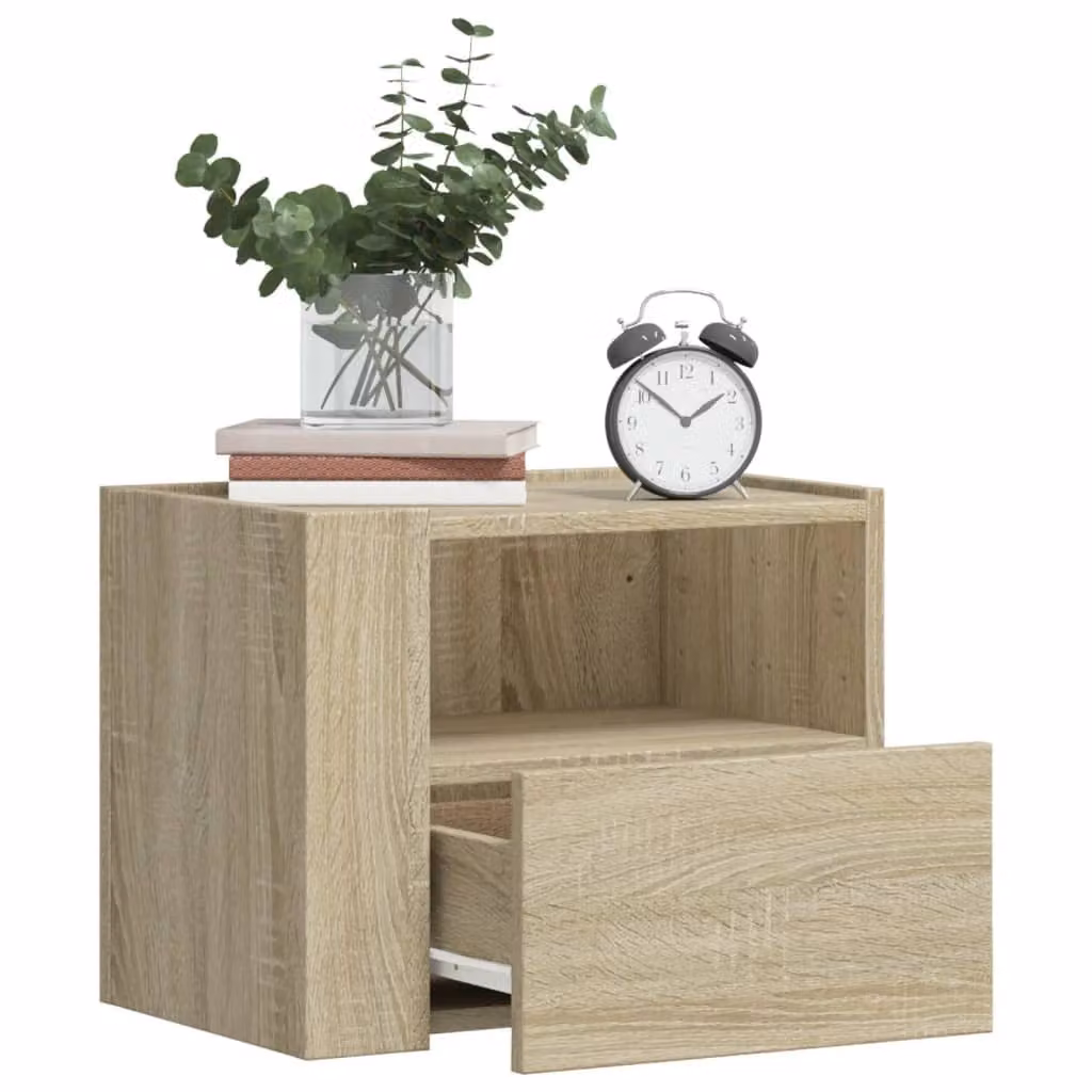 Set di 2 comodini da muro vidaXL in stile moderno, colore Rovere Sonoma, L 45 x P 30 x H 35 cm