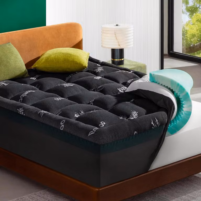 NicePlus, materasso topper 2-in-1, 90x200X7cm, con imbottitura in memory foam a 5 zone e strato superiore in bambù, dotato di angoli elasticizzati per adattarsi a tutti i tipi di materasso, livello di comfort H2/H3, colore nero