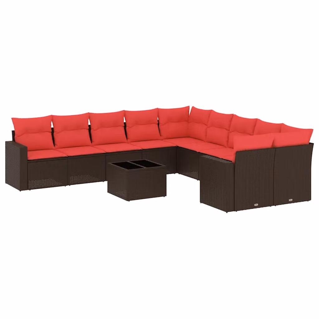 vidaXL Set Divani da Giardino 11 pz in Polyrattan Marrone con Cuscini e Tavolino da Esterno – 2