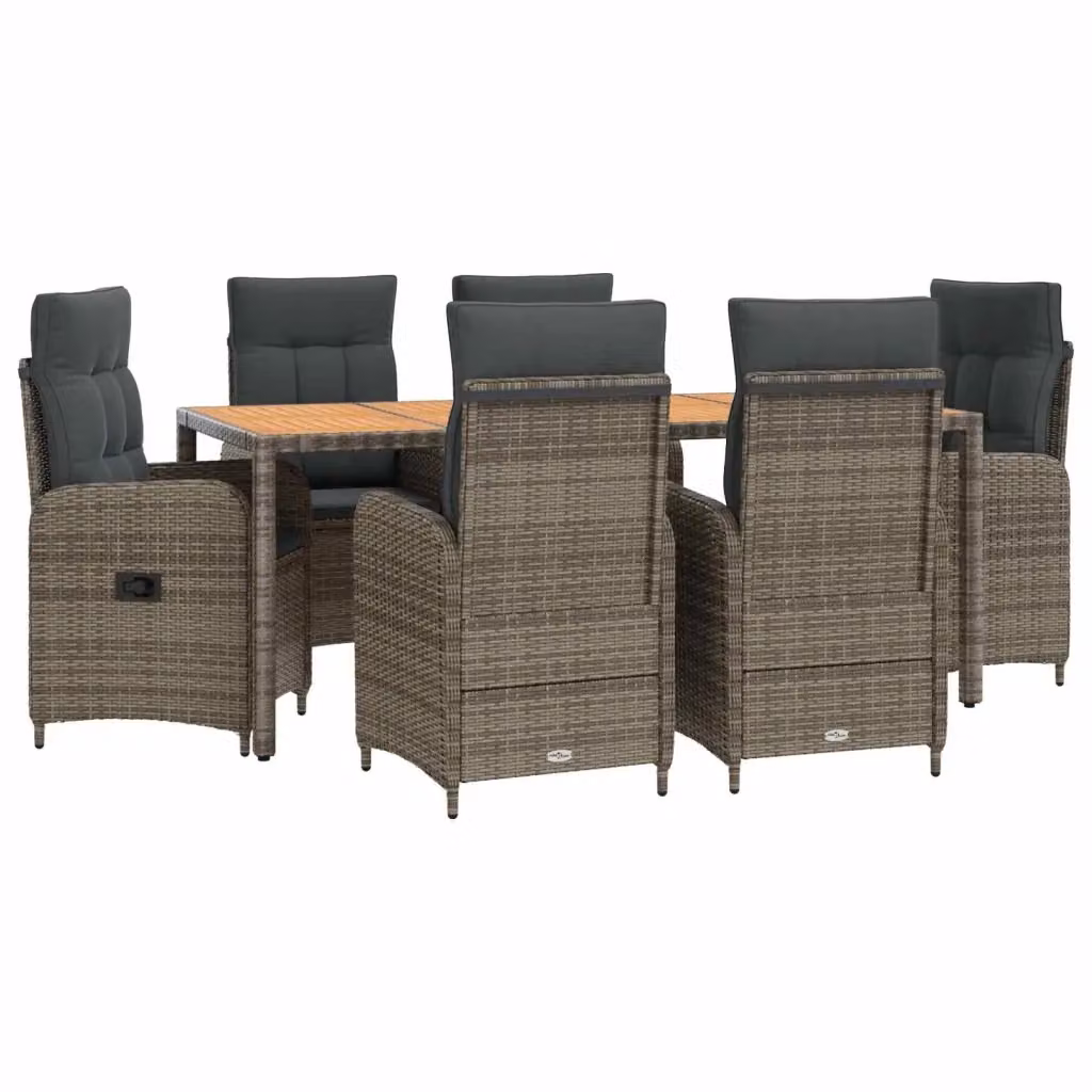 Set da pranzo per esterni vidaXL in polyrattan e legno di acacia grigio, 7 pezzi – 2