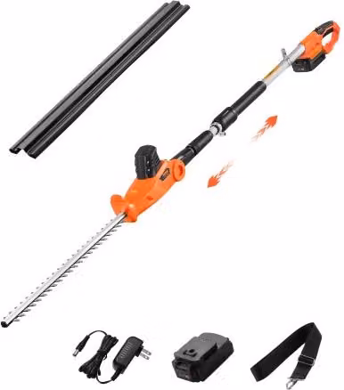 VEVOR Tagliasiepi Elettrico a Batteria da 20V con Lama da 510 mm, Tagliasiepi a Palo Estensibile Arancione con 5 Angoli Regolabili e Sacco di Raccolta