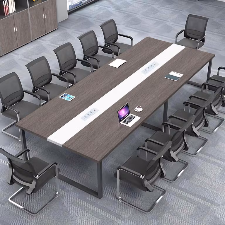 Tavolo da conferenza con sistema di gestione dei cavi, dimensioni 360x80x74 cm, design moderno, ideale per l'ufficio