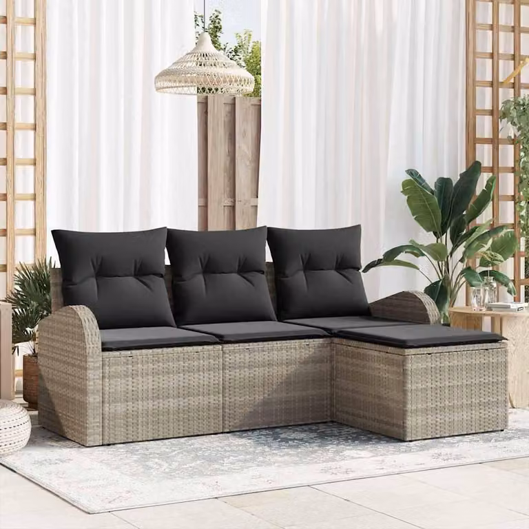 Maison Exclusive - Set di divani con cuscino 4 pcs Grigio chiaro polyrattan