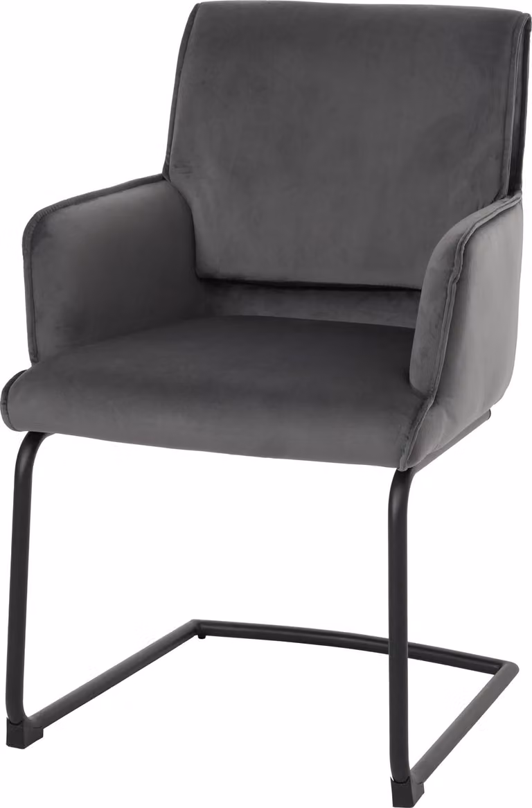 Sedia senza braccioli HWC-N60, sedia da pranzo, sedia da cucina, tessuto/materiale tessile, colore grigio scuro
